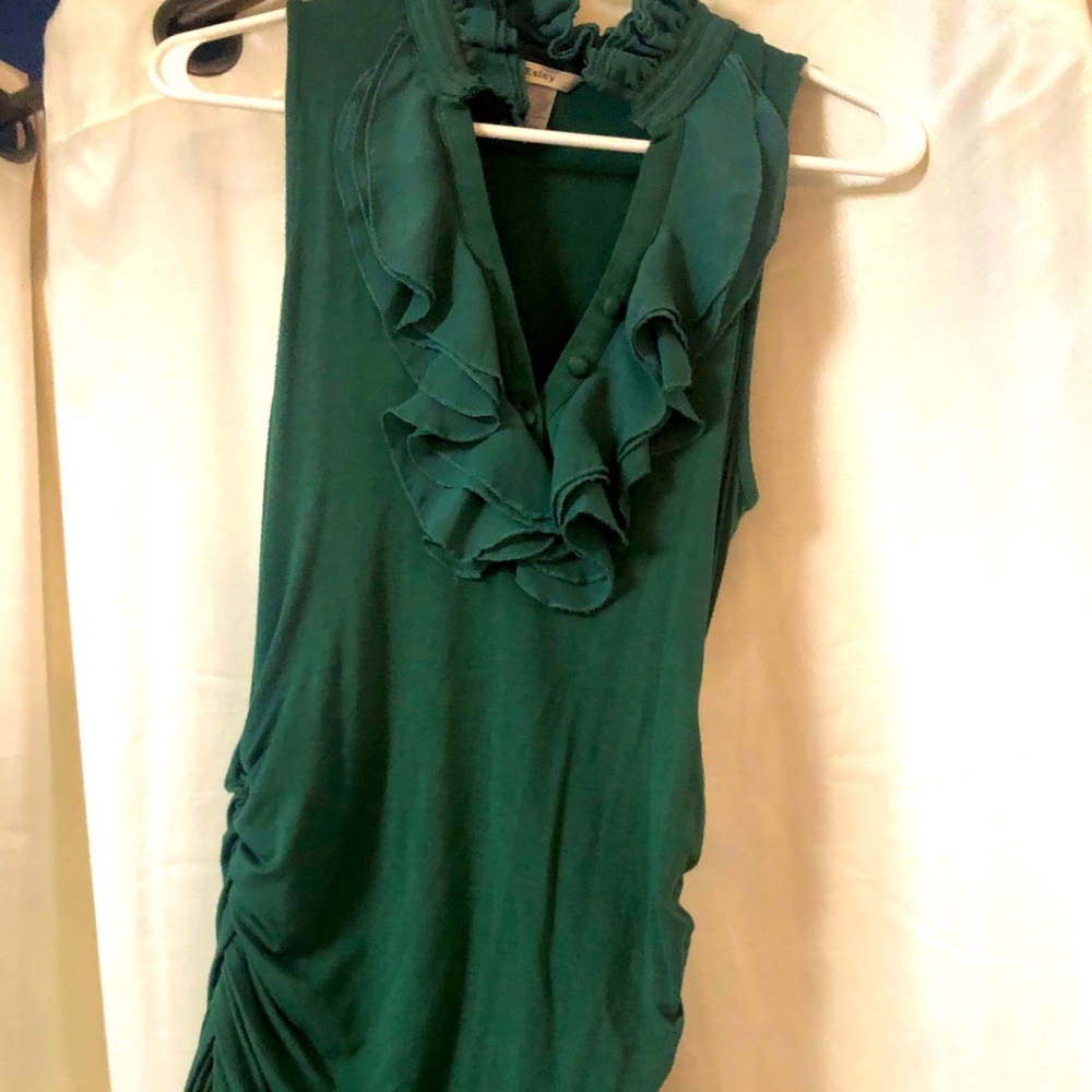 Green ruffled fitted top